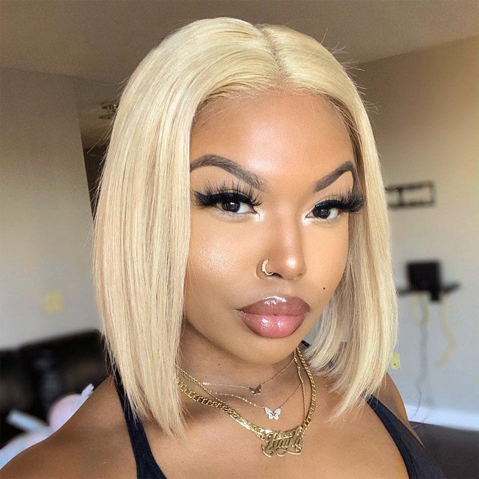 Transparent Lace Front 613 Blonde Short Straight Bob Wig Human Hair Wigs [BOB13]