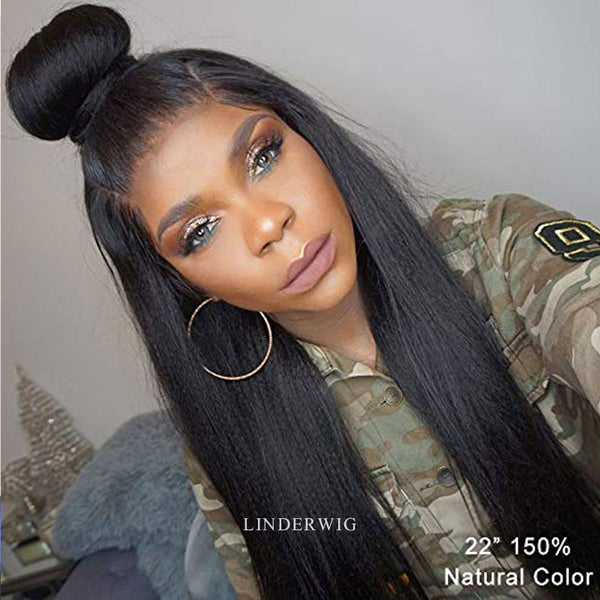 13x6 Yaki Straight Lace Front Wig Glueless Human Hair Wig Lace Wig [13X6YK]