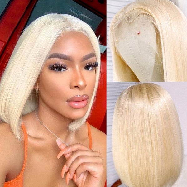 Transparent Lace Front 613 Blonde Short Straight Bob Wig Human Hair Wigs [BOB13]