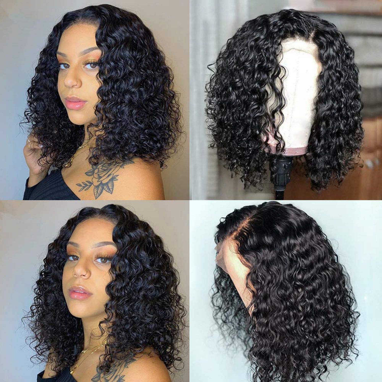 Clean Hairline Deep Curly Lace Front Short Bob Wig Pre-plucked Human Hair Wigs [BOB08]