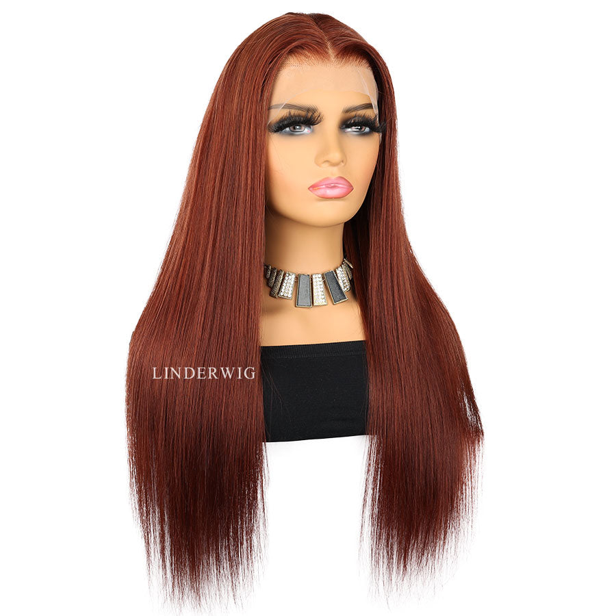 Clean Hairline Dark Red Colored 13X4 Full Frontal Wig Human Hair Wig[13X4F007]
