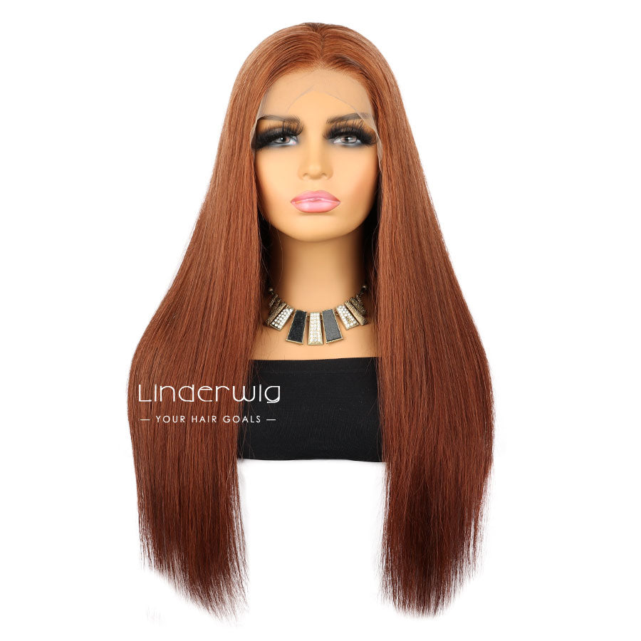 Clean Hairline Dark Ginger Colored 13X4 Full Frontal Wig Human Hair Wig[13X4F011]