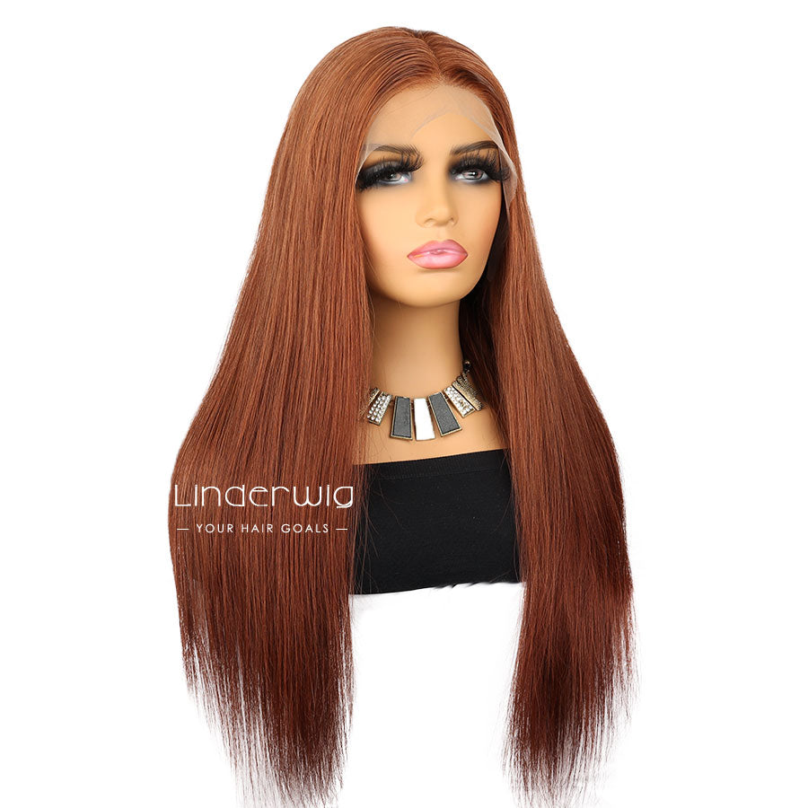 Clean Hairline Dark Ginger Colored 13X4 Full Frontal Wig Human Hair Wig[13X4F011]