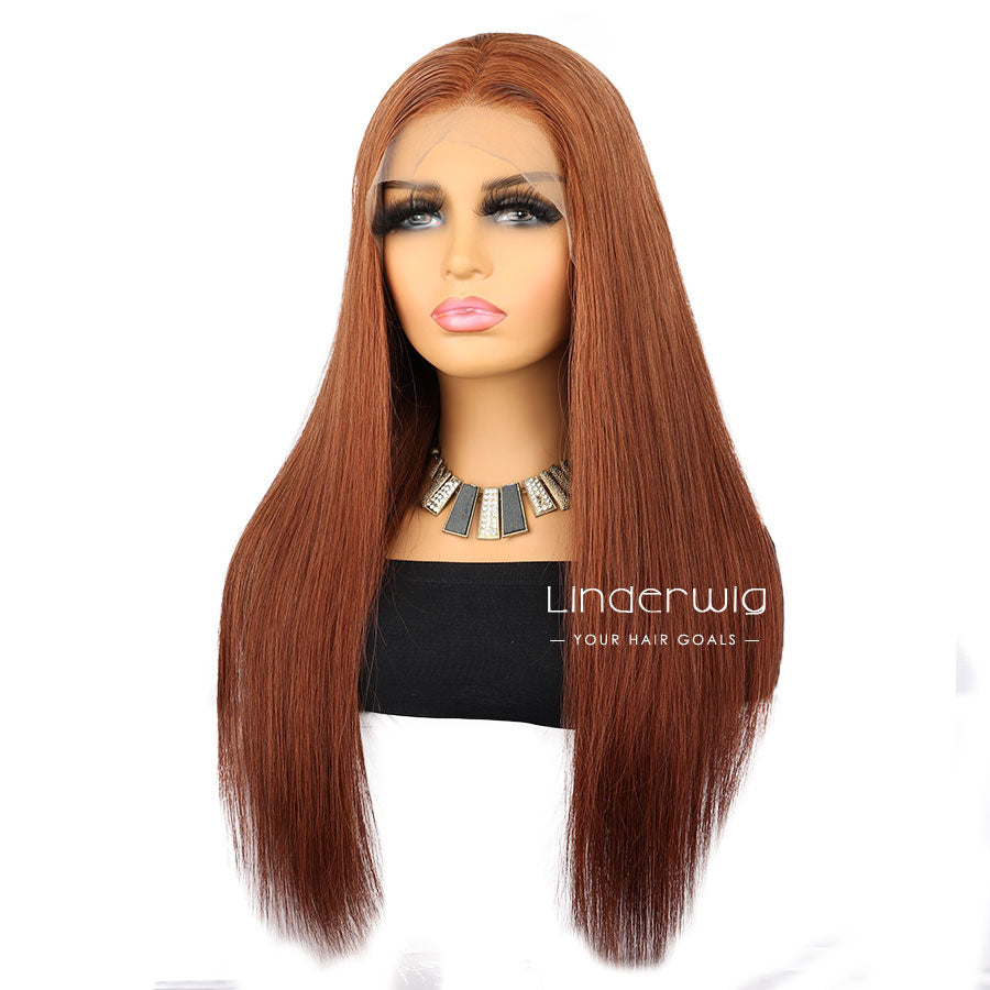 Clean Hairline Dark Ginger Colored 13X4 Full Frontal Wig Human Hair Wig[13X4F011]