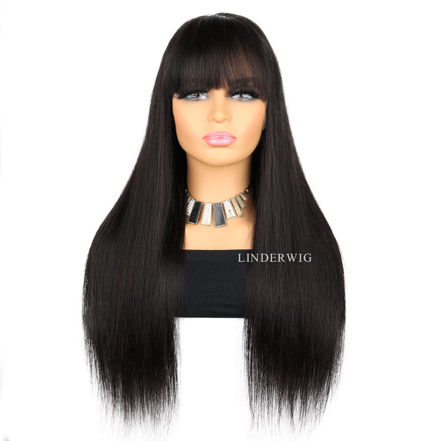 Classic Straight With Bangs 13X4 Full Frontal Wig Human Hair Wig [13X4F008]