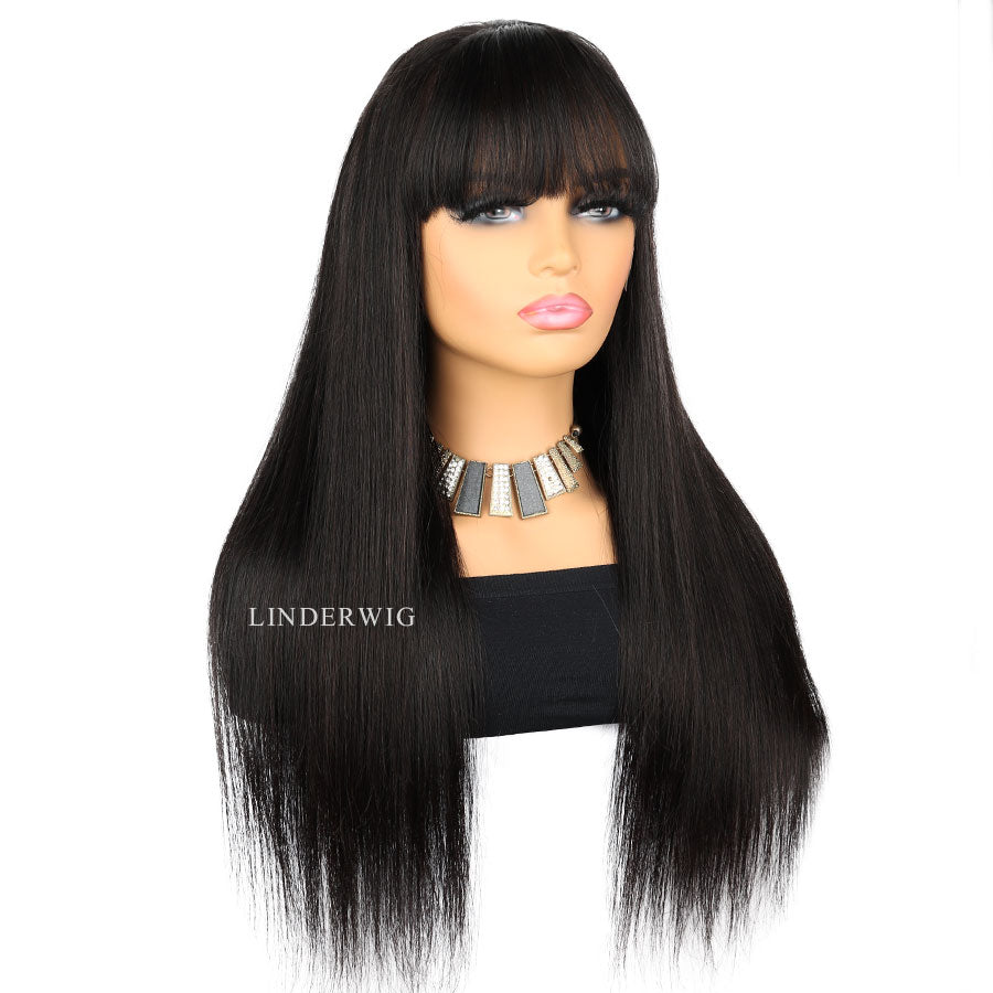 Classic Straight With Bangs 13X4 Full Frontal Wig Human Hair Wig [13X4F008]