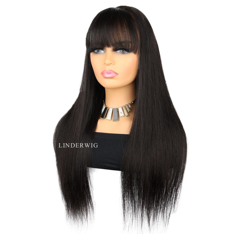 Classic Straight With Bangs 13X4 Full Frontal Wig Human Hair Wig [13X4F008]