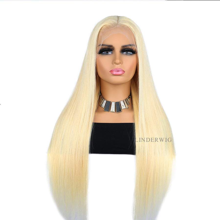Best Quality Glueless Straight Blonde 613 Human Hair Wig Lace Front Wig [13X4F001]