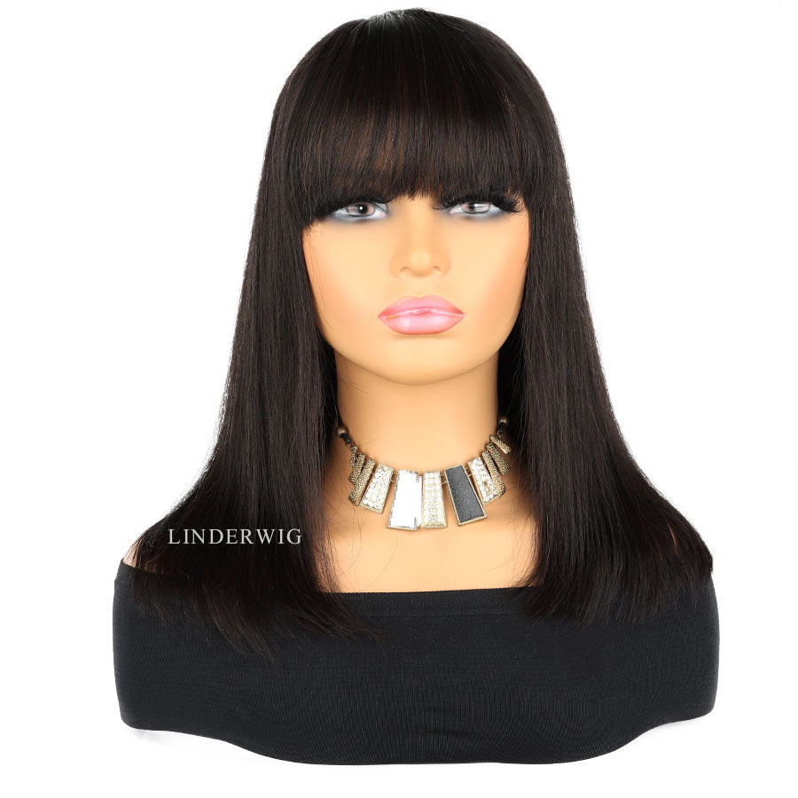 Straight Bangs Bob Lace Front Wigs Glueless Virgin Human Hair [BOB04]