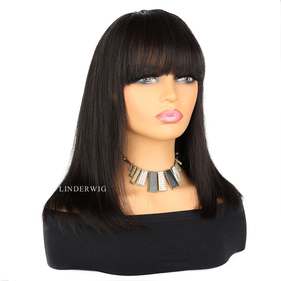 Straight Bangs Bob Lace Front Wigs Glueless Virgin Human Hair [BOB04]
