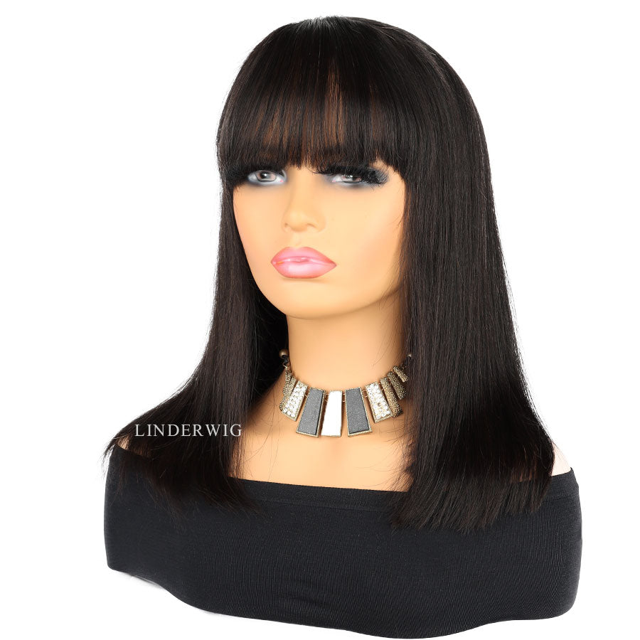 Straight Bangs Bob Lace Front Wigs Glueless Virgin Human Hair [BOB04]