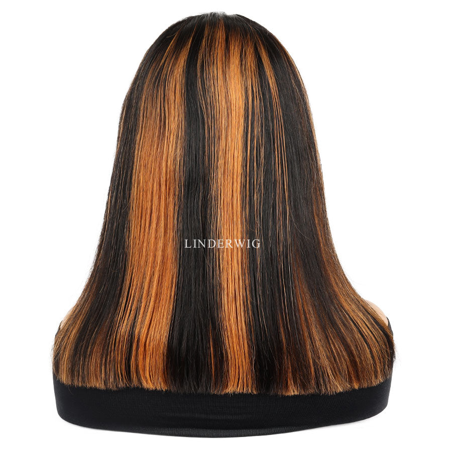 Glueless Blonde Highlights Straight Bob Lace Front Wigs Clean Hairline Human Wig [BOB03]