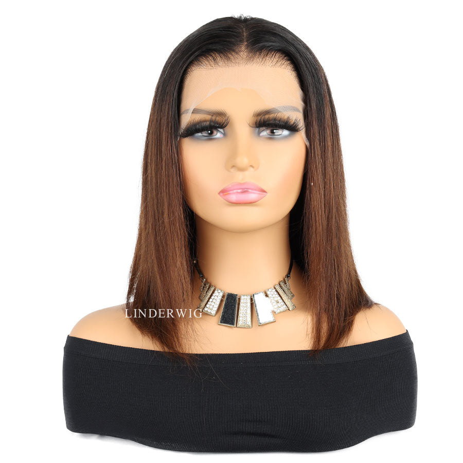 Fashion Ombre Brown Straight Bob Lace Front Wigs Virgin Human Hair Wigs [BOB02]