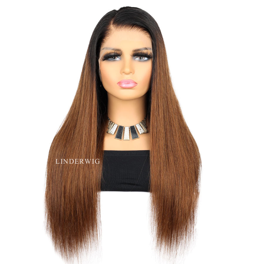 Right Part Ombre Light Brown Straight Lace Front Wig Clean Hairline Wig [13X4F005]