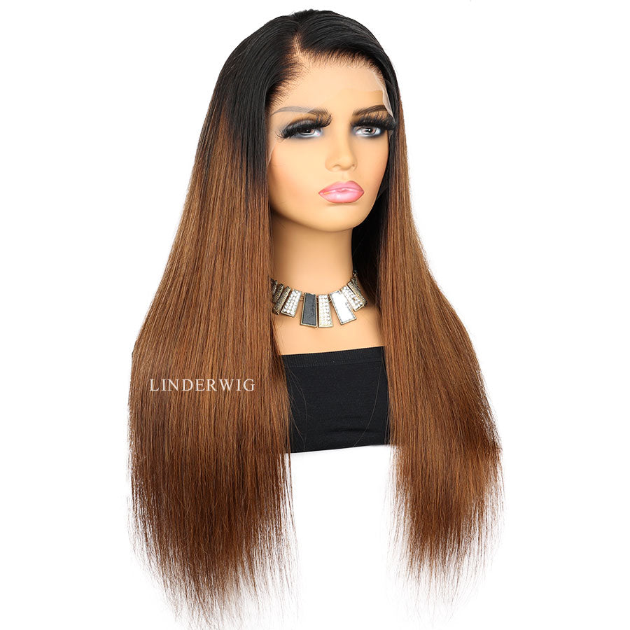 Right Part Ombre Light Brown Straight Lace Front Wig Clean Hairline Wig [13X4F005]