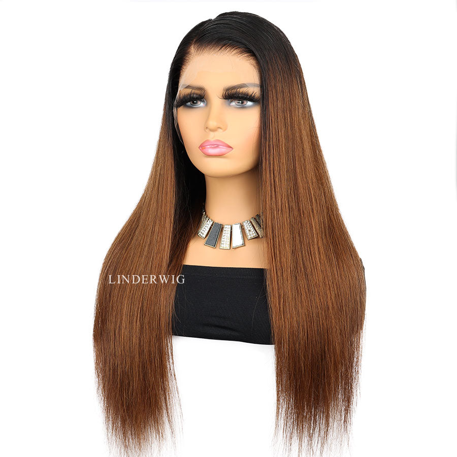 Right Part Ombre Light Brown Straight Lace Front Wig Clean Hairline Wig [13X4F005]