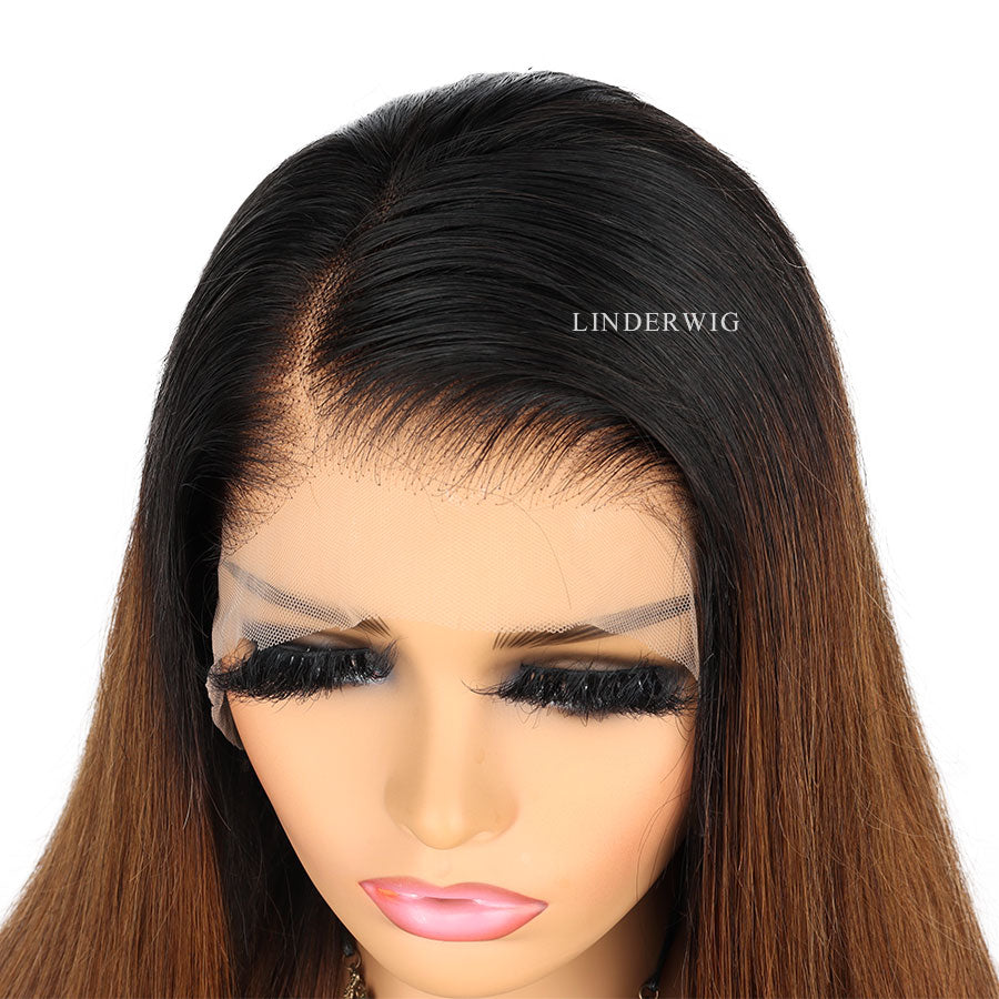 Right Part Ombre Light Brown Straight Lace Front Wig Clean Hairline Wig [13X4F005]