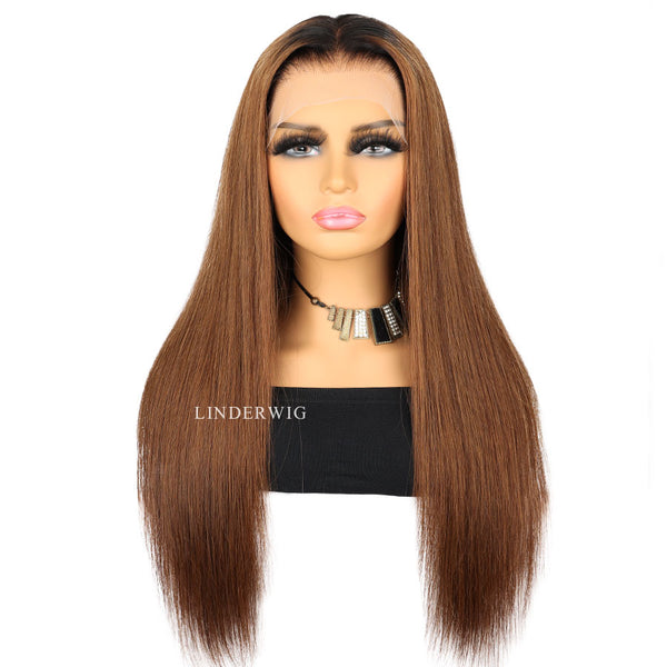 Straight Ombre Brown 13X4 Full Frontal Wig Clean Hairline Wig Bleached Knots Wig[13X4F006]