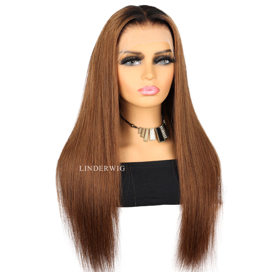 Straight Ombre Brown 13X4 Full Frontal Wig Clean Hairline Wig Bleached Knots Wig[13X4F006]