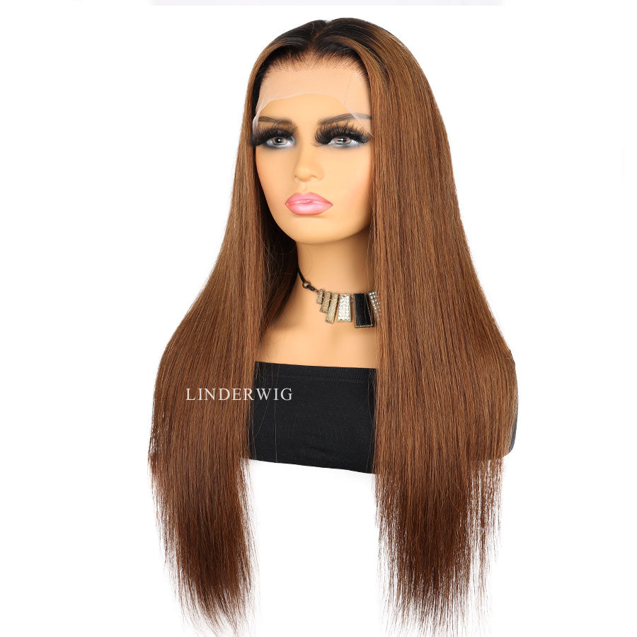 Straight Ombre Brown 13X4 Full Frontal Wig Clean Hairline Wig Bleached Knots Wig[13X4F006]