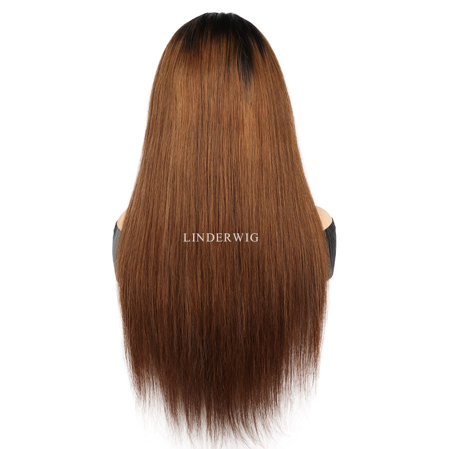 Straight Ombre Brown 13X4 Full Frontal Wig Clean Hairline Wig Bleached Knots Wig[13X4F006]