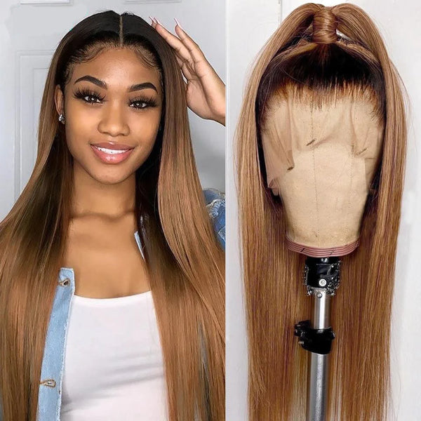 Right Part Ombre Light Brown Straight Lace Front Wig Clean Hairline Wig [13X4F005]