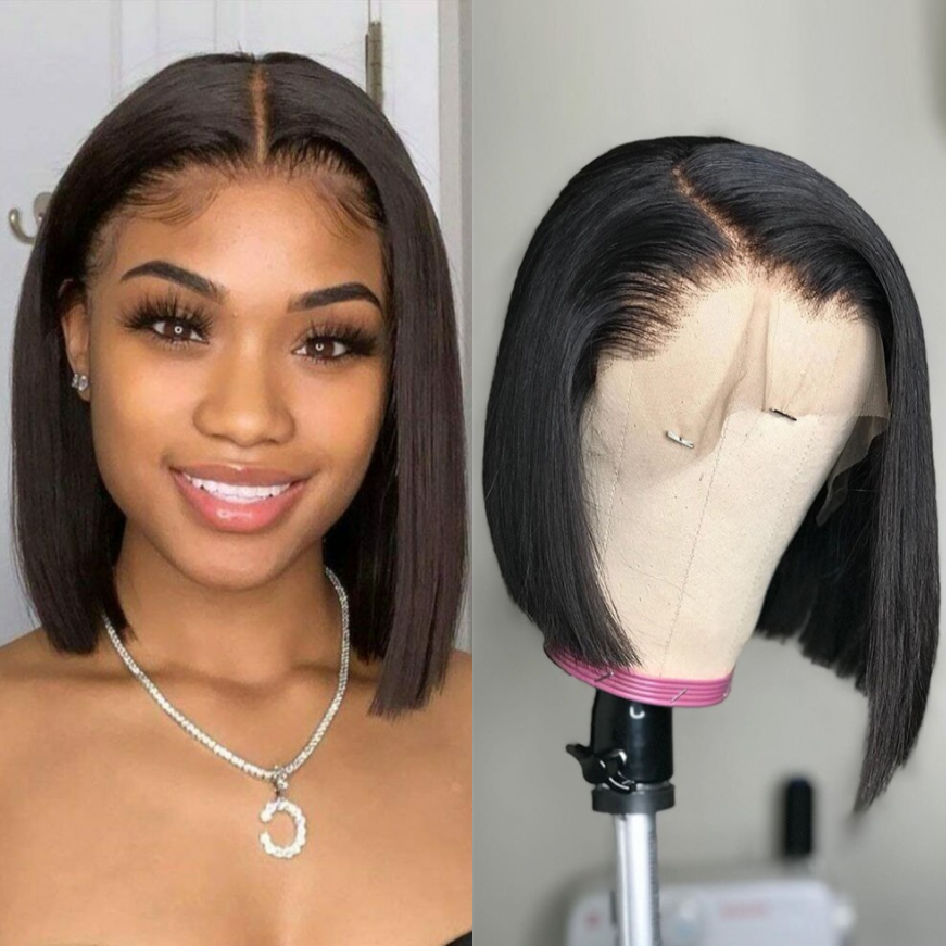 Natural Classic Straight  Short Bob Wig Lace Front Human Hair Wigs [BOB06]