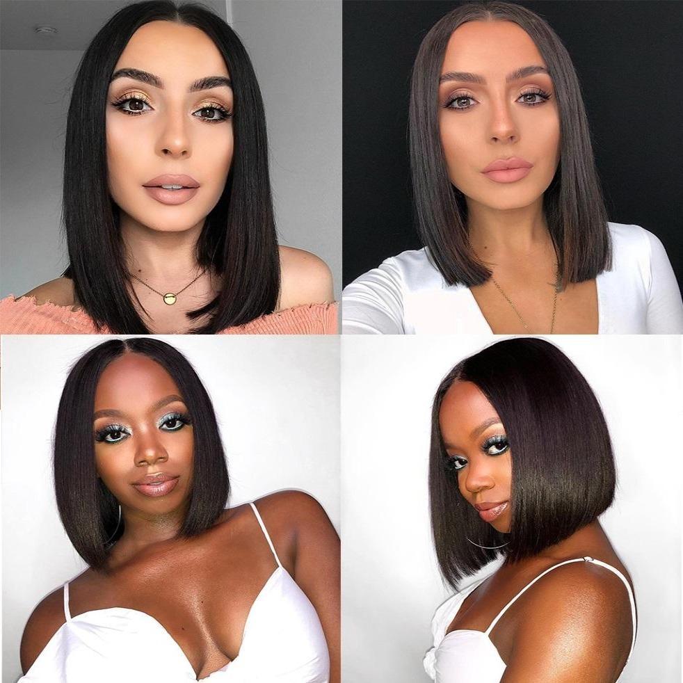 Natural Classic Straight  Short Bob Wig Lace Front Human Hair Wigs [BOB06]