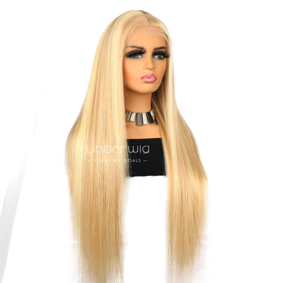 Glueless Straight Blonde 613 Highlights Lace Wig Human Hair Wig Lace Front Wig [13X4F010]