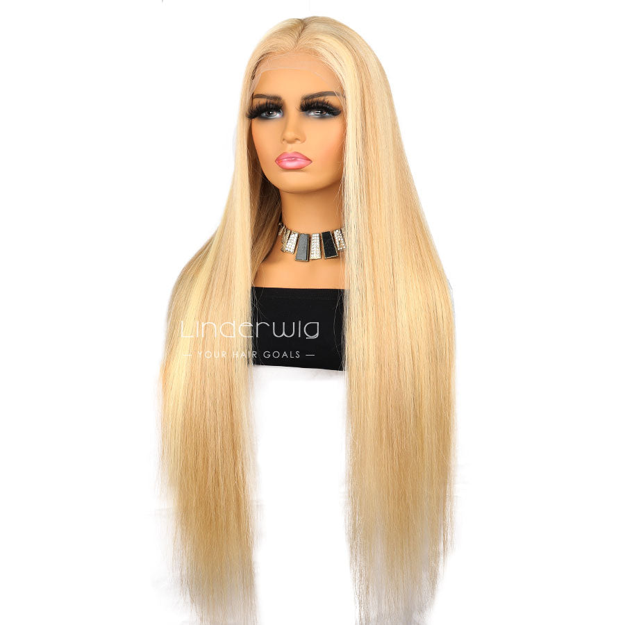 Glueless Straight Blonde 613 Highlights Lace Wig Human Hair Wig Lace Front Wig [13X4F010]