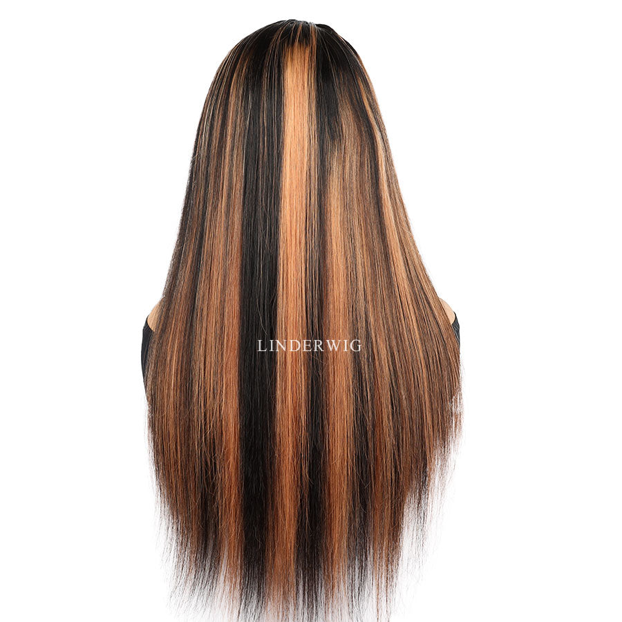 Glueless Long Straight Blonde Highlights Virgin Human Hair Wig Lace Front Wig [13X4F004]