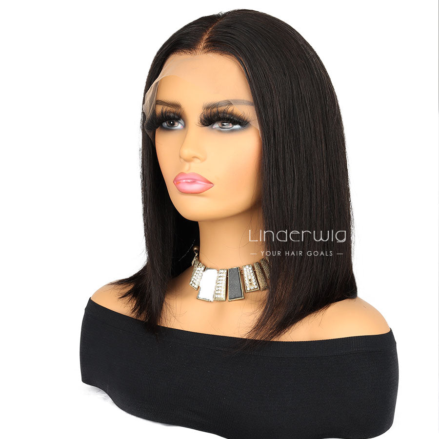 Natural Classic Straight  Short Bob Wig Lace Front Human Hair Wigs [BOB06]