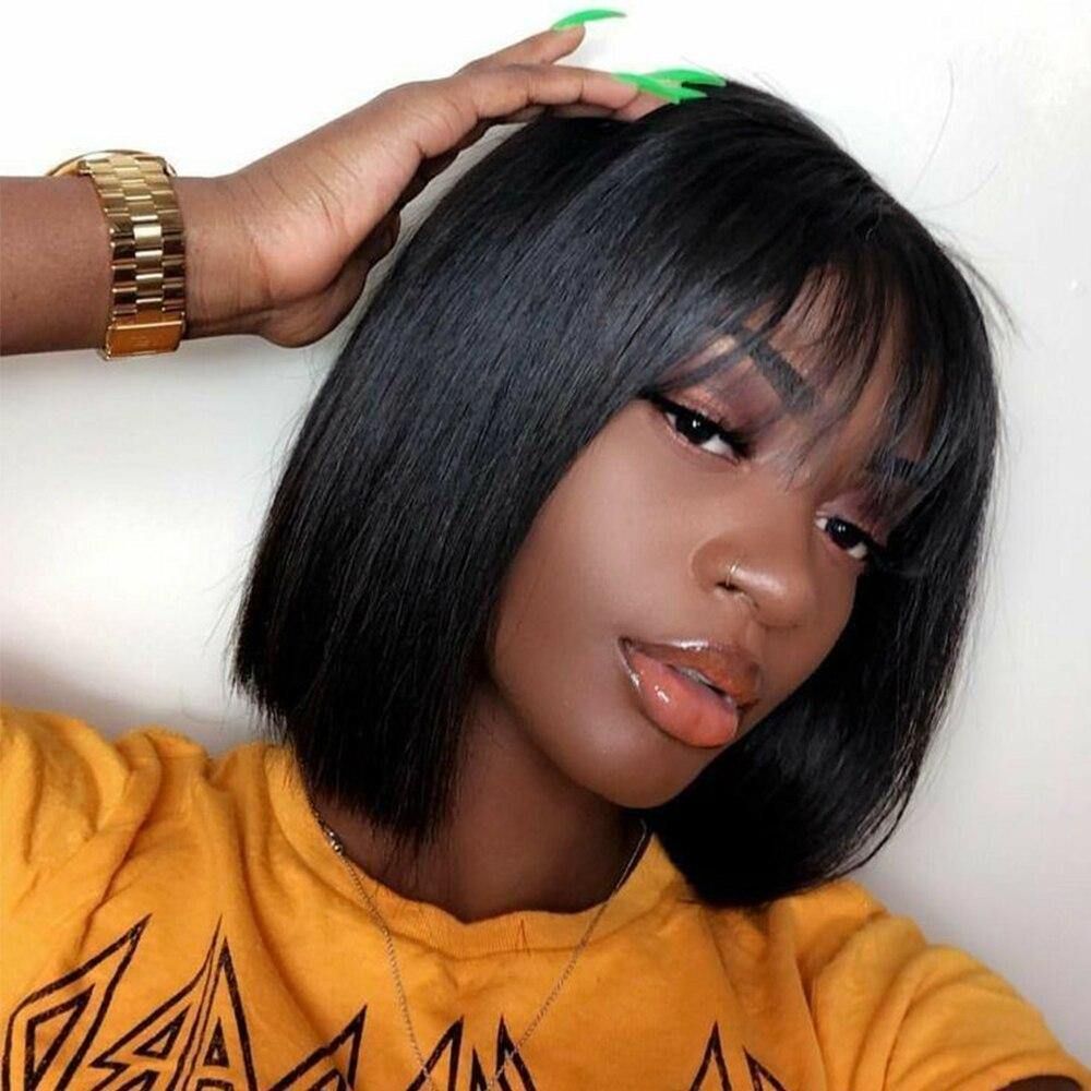 Straight Bangs Bob Lace Front Wigs Glueless Virgin Human Hair [BOB04]