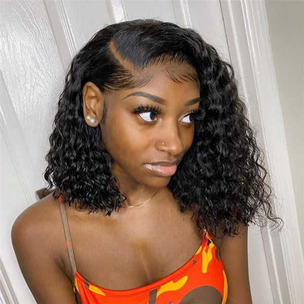 Clean Hairline Natural Curly Bob Lace Front Wigs Virgin Human Hair Wigs [BOB01]